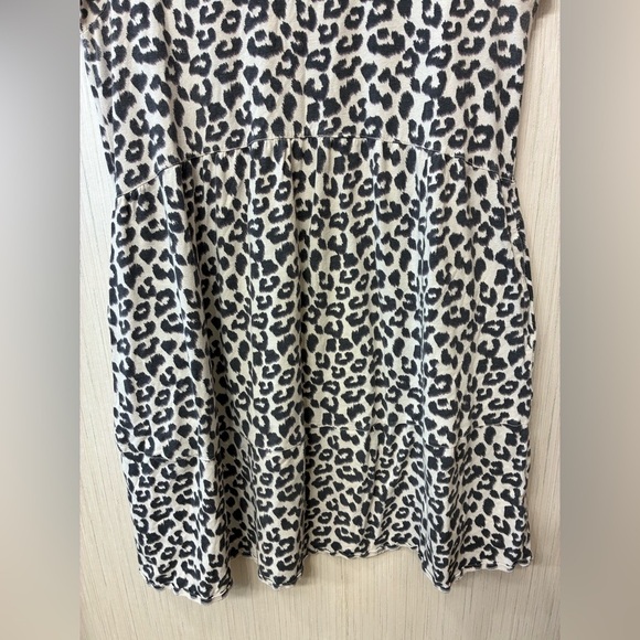 Pact Animal Leopard Knit Dress L Tiered Short Sleeves Empire Org Cotton Blend - Picture 3 of 6